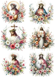 Papier klasyczny A4 do decoupage - Wielkanoc, Jezus, pisanki, kwiaty
