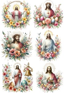 Papier klasyczny A4 do decoupage - Wielkanoc, Jezus, pisanki, kwiaty
