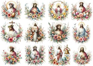Papier klasyczny A4 do decoupage - Wielkanoc, Jezus, pisanki, kwiaty