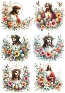 Papier klasyczny A4 do decoupage - Wielkanoc, Jezus, pisanki, kwiaty