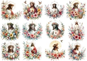 Papier klasyczny A4 do decoupage - Wielkanoc, Jezus, pisanki, kwiaty 
