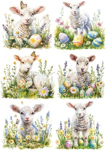 Papier klasyczny A4 do decoupage - Wielkanoc, baranki, owieczki,  jagnięta, pisanki, kwiaty