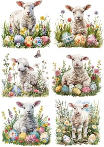 Papier klasyczny A4 do decoupage - Wielkanoc, baranki, owieczki,  jagnięta, pisanki, kwiaty 