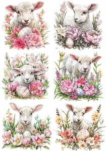 Papier klasyczny A4 do decoupage - Wielkanoc, baranki, owieczki,  jagnięta, pisanki, kwiaty
