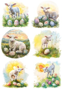 Papier klasyczny A4 do decoupage - Wielkanoc, baranki, owieczki,  jagnięta, pisanki, kwiaty