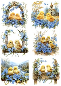 Papier ryżowy A4 Artando do decoupage - Wielkanoc, kurczaki, kwiaty, niezapominajki