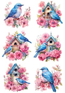 Papier ryżowy A4 Artando do decoupage - ptaki, ptaszki, kwiaty, budki