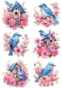 Papier ryżowy A4 Artando do decoupage - ptaki, ptaszki, kwiaty, budki