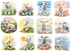 Papier klasyczny A4 do decoupage - Wielkanoc, baranki, owieczki,  jagnięta, pisanki, morze