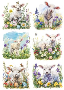 Papier klasyczny A4 do decoupage - Wielkanoc, baranki, owieczki,  jagnięta, pisanki, kwiaty