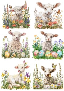 Papier klasyczny A4 do decoupage - Wielkanoc, baranki, owieczki,  jagnięta, pisanki, kwiaty