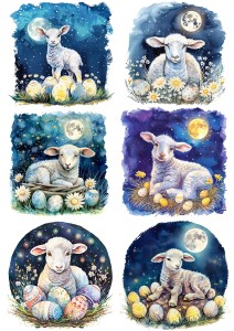 Papier klasyczny A4 do decoupage - Wielkanoc, baranki, owieczki,  jagnięta, pisanki, noc