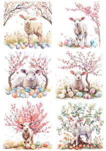 Papier klasyczny A4 do decoupage - Wielkanoc, baranki, owieczki,  jagnięta, pisanki, kwiaty