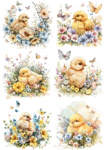 Papier klasyczny A4 do decoupage - Wielkanoc, kurczaki, jajka, kwiaty