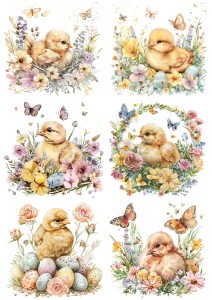 Papier klasyczny A4 do decoupage - Wielkanoc, kurczaki, jajka, pisanki, kwiaty, motyle