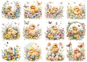 Papier klasyczny A4 do decoupage - Wielkanoc, kurczaki, jajka, pisanki, kwiaty, motyle