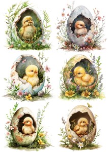 Papier klasyczny A4 do decoupage - Wielkanoc, kurczaki, jajka, pisanki, kwiaty