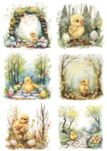 Papier ryżowy A4 Artando do decoupage - Wielkanoc, kurczaki, pisanki, las