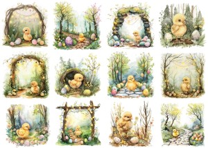 Papier ryżowy A4 Artando do decoupage - Wielkanoc, kurczaki, pisanki, las 