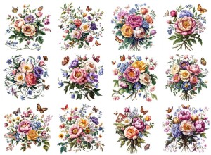 Papier ryżowy A4 Artando do decoupage - kwiaty, kwiatki, bukiety, motyle