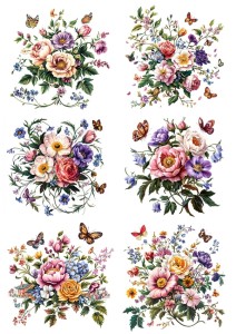 Papier ryżowy A4 Artando do decoupage - kwiaty, kwiatki, bukiety, motyle