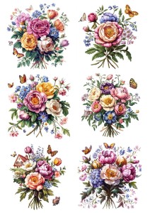 Papier ryżowy A4 Artando do decoupage - kwiaty, kwiatki, bukiety, motyle