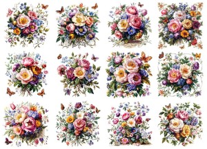 Papier ryżowy A4 Artando do decoupage - kwiaty, kwiatki, bukiety, motyle