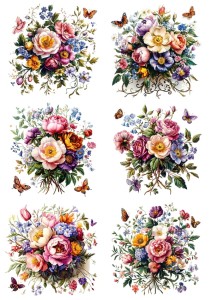 Papier ryżowy A4 Artando do decoupage - kwiaty, kwiatki, bukiety, motyle