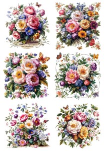 Papier ryżowy A4 Artando do decoupage - kwiaty, kwiatki, bukiety, motyle