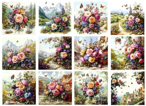 Papier ryżowy A4 Artando do decoupage - kwiaty, kwiatki, bukiety, motyle, widoki