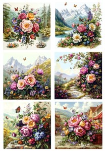 Papier ryżowy A4 Artando do decoupage - kwiaty, kwiatki, bukiety, motyle, widoki