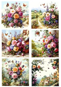 Papier ryżowy A4 Artando do decoupage - kwiaty, kwiatki, bukiety, motyle, widoki