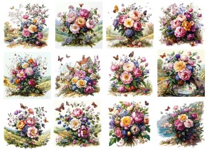 Papier ryżowy A4 Artando do decoupage - kwiaty, kwiatki, bukiety, motyle, widoki