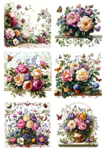 Papier ryżowy A4 Artando do decoupage - kwiaty, kwiatki, bukiety, motyle