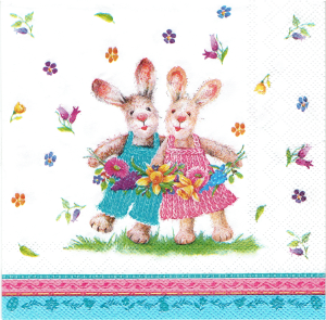 Serwetka decoupage 33x33 cm - Wielkanoc, zające, zajączki, kwiaty