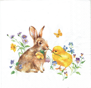 Serwetka decoupage 33x33 cm - Wielkanoc, zając, kurczak, kwiaty