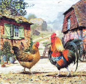 Serwetka decoupage 33x33 cm - Wielkanoc, kura, kogut, gospodarstwo, farma