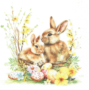 Serwetka decoupage 33x33 cm - Wielkanoc, zające, zajączki, pisanki, kwiaty