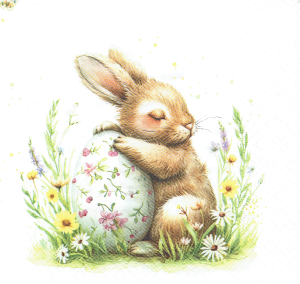 Serwetka decoupage 33x33 cm - Wielkanoc, zające, zajączki, pisanki, kwiaty