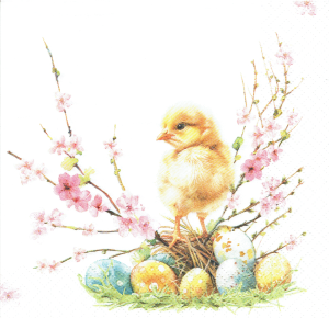 Serwetka decoupage 33x33 cm - Wielkanoc, kurczak, pisanki, kwiaty