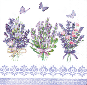 Serwetka decoupage mała 25x25cm - kwiaty, lawenda, motyle, wzorek