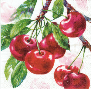 Serwetka decoupage mała 25x25cm - wiśnie, czereśnie, owoce