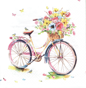 Serwetka decoupage 33x33 cm - rower, kwiaty