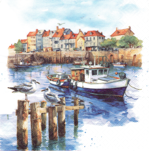 Serwetka decoupage 33x33 cm - widok, pejzaż, morze, port, statek