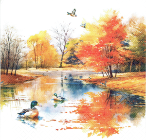 Serwetka decoupage 33x33 cm - widok, pejzaż, kaczki, staw, park, jesień