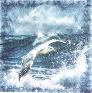 Serwetka decoupage 33x33 cm - wzburzone morze, mewa
