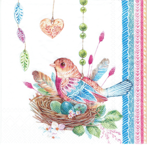 Serwetka decoupage 33x33 cm - ptak, ptaszek, gniazdko