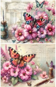 Papier ryżowy A4 Artando do decoupage - kwiaty, motyle, napisy, Vintage