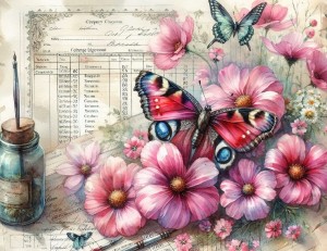 Papier ryżowy A4 Artando do decoupage - kwiaty, motyle, napisy, Vintage