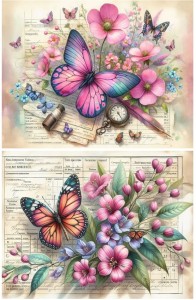 Papier ryżowy A4 Artando do decoupage - kwiaty, motyle, napisy, Vintage